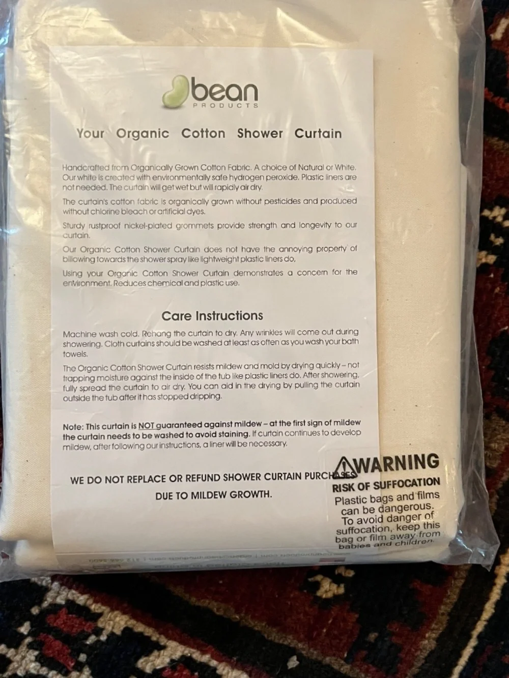 Bean Products Organic Cotton Shower Curtain 70